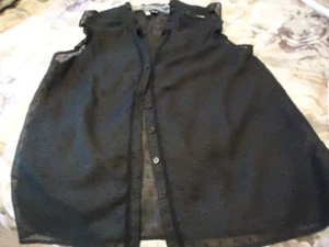 Old Navy Black sheer sleeveless blouse, top, V neck with ruffles, buttons size S - Picture 1 of 4