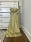 Women’s Strapless Silk Chartreuse Gold Beaded Long Dress Size 4