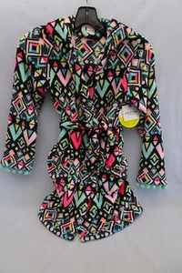 NWT Fleece Hooded Robe Multi Aztec Design Size 6/6x Belted Ball Trim on Sleeves - Picture 1 of 8