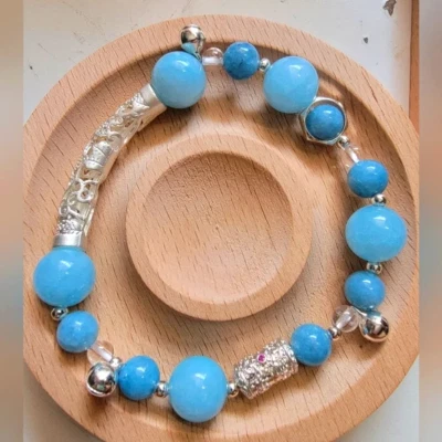 Pulsera de cuentas de cristal de aguamarina piedra natural Foto 1 de 2