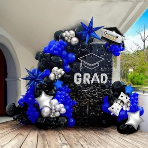 Kit Arco Ghirlanda Palloncino Nero Blu Reale e Argento 130+ Pezzi con Blu Reale - Foto 1 di 7