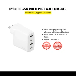 Cygnett PowerPlus 45W Multi Port Wall Charger 4 Port - USB A & USB C AC Adaptor - Picture 1 of 4