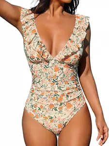 Women'S Ruffled One Piece Swimsuit V Neck Lace Up - Picture 1 of 12