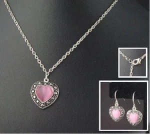 Collare, Pendente Pendenti Argento 925 E Pietra Colore Rosa Occhio Di Gatto - Foto 1 di 1
