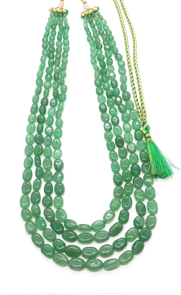 Original A++ Russische Emarald Oval Edelstein Perlen 4 Strang Halskette Mädch... - Bild 1 von 4