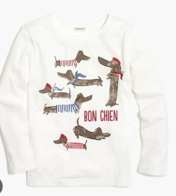 Crewcuts Factory girl sz 8 long sleeve French weiner dog graphic shirt Bon Chien - Image 1 of 4