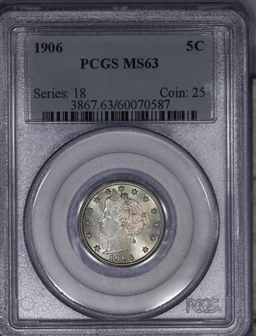 1906 Liberty V Nickel 5c PCGS MS63 Old Holder Extremely lustrous! Cover