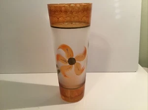 Precioso MURANO pintado a mano MCM vintage Lg. "Florero de vidrio esmerilado floral dorado de 10""" - Imagen 1 de 10