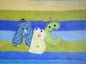 2013 Lambs & Ivy Striped Baby Blanket A B C ABC Blue Green Yellow Fleece Lovey - Picture 1 of 4