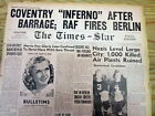 2 1940 WW II newspapers NAZI GERMANY warplanes DESTROY BRITISH CITY Coventry ENG
