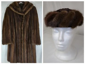 Abrigo y sombrero pastillero de visón Hess Brothers de colección años 40 talla mediana personalizado marrón caoba  - Imagen 1 de 24