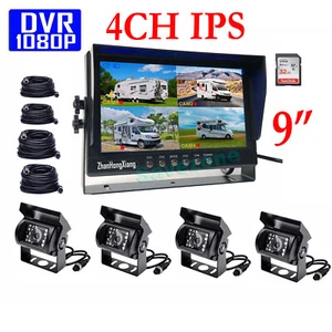 4x HD 1080P Reverse Rear View Backup Camera System+ 9" IPS 4CH Split DVR Monitor - Picture 1 of 12