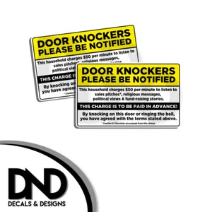 Door Knockers Please Note Sticker Funny $50 NO SOLICITING Vinyl Decal 5x3 2 Pack - Picture 1 of 2