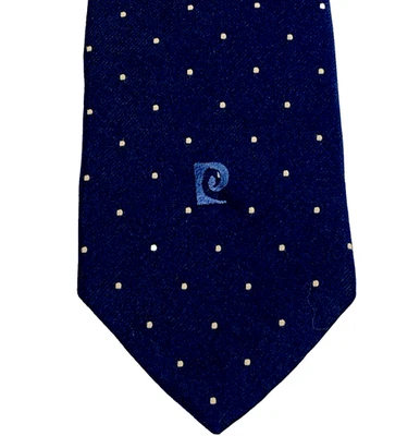 Pierre Cardin 领带 复古 P 标志 方形圆点 蓝色 Hughes Hatcher Preppy Old Money Y2K — 第 1/4 张图片
