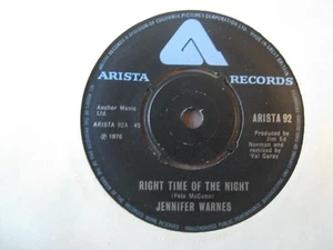 Jennifer Warnes Right Time Of The Night 7" Arista ARISTA92 EX 1976 Right Time Of - Picture 1 of 5