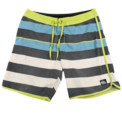 Quiksilver Shorts Mens 36 Gray Blue Striped Board Shorts Swim Trunks Surf Pocket - Image 1 of 4