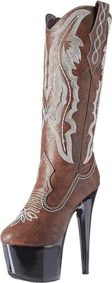 Ellie Shoes 709-DALLAS Knee High Cowboy Stiletto Boot, Brown,10-USED/NOPACKAGING - Image 1 of 4