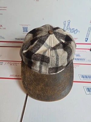 Lake Of The Isles Wool Leather Cap Hat Plaid Adjustable - Image 1 of 4