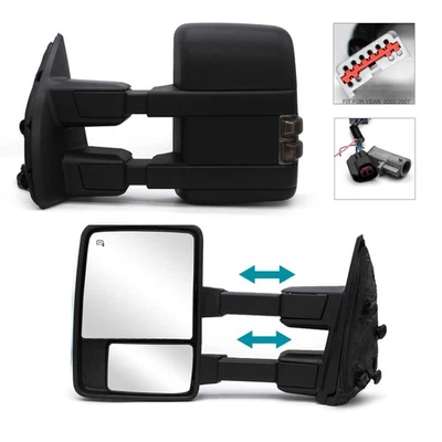 Pair Tow Mirrors For 1999-2007 Ford F-350 SD Power Heated Smokded Signal Lights - Image 1 of 4