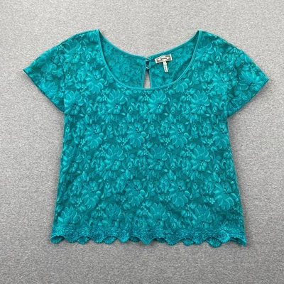 Y2K Kirra Top Womens Small Teal Blue Lace Open Back Crop Coquette Indie Festival - Image 1 of 4