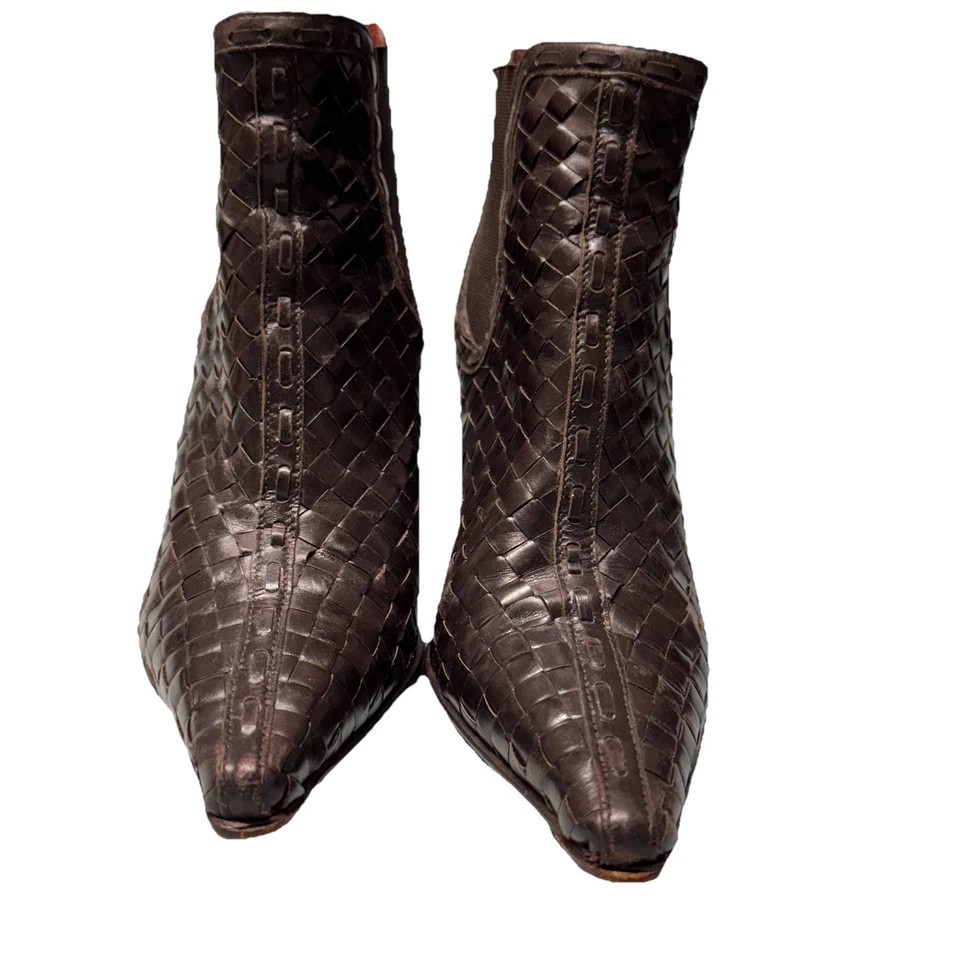 Donald Pliner Coastera Vaquera Punta Tejido Marrón Cuero Botines Talla 6M Foto 1 de 4