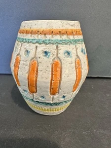 Art Pottery Vase Italy 4” Signed Orange & Turquoise Textured - Picture 1 of 4