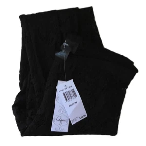 New Aqua Black Lace Leggings Y2K Ankle Stockings Floral Stretch NWT $48 Sz M - Picture 1 of 5