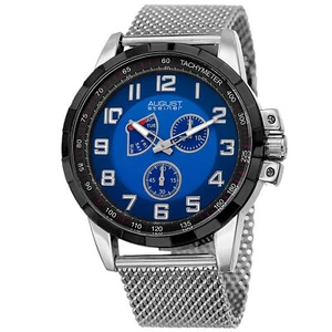Men's August Steiner AS8202SSBU Small Seconds Date Tachymeter Steel Mesh Watch - Picture 1 of 4
