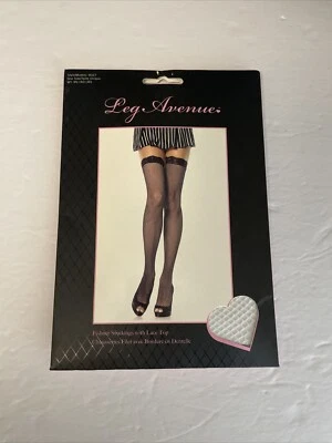 Leg Avenue 渔网长袜带蕾丝上衣均码适合 90 - 160 磅白色 9027 — 第 1/4 张图片