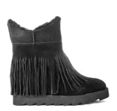 👢 Botas de piel de oveja ceniza botines de cuña con flecos 🎁 5,5 EE. UU. - 36 UE Foto 1 de 4