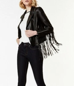 Women Black Pure Soft Leather Fringe Jacket Western Style Jacket for Women - Picture 1 of 5