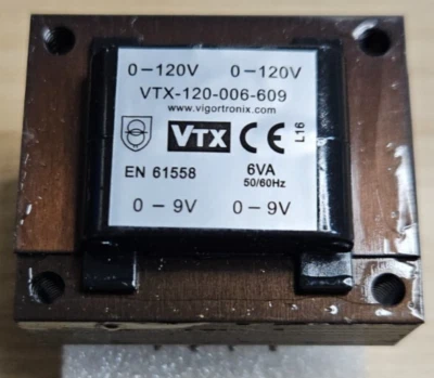 Vigortronix PCB Transformer 120V+120V (240V) 6VA 9V+9V, 2x 333mA VTX-120-006-609 - Image 1 of 4