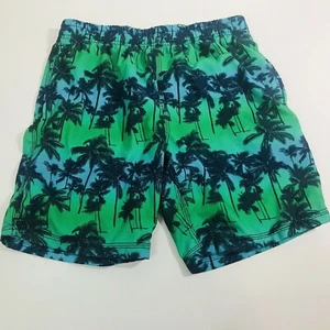 Distortion Kids Shorts Size Small Green Blue Black Palm Trees Three Net Pockets - Picture 1 of 5