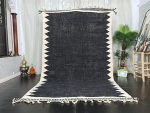 MADE TO ORDER - ARTISTIC FLATWEAVE KILIM RUG- Moroccan Handwoven Rug- Black Rug - Picture 1 of 11