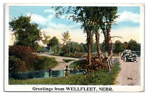 Grüße aus Wellfleet Nebraska Familie Angelszene um 1920 Postkarte - Bild 1 von 2
