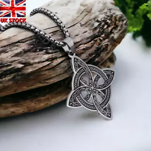 Stainless Steel Celtic Knot Irish Necklace Viking Amulet Witch Medallion Men NEW - Picture 1 of 8