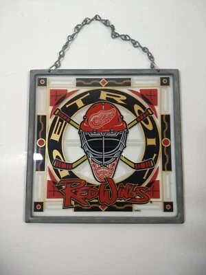 Detroit Red Wings Arte Vidrio Colgante Enmarcado Logo NHL Hockey sobre Hielo 6 3/4" Cuadrado  Foto 1 de 4