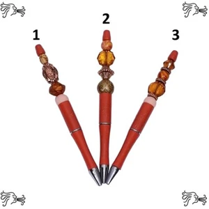 Orange Beaded Pens Includes Pouch and Ink Refill - Picture 1 of 7
