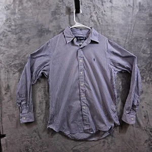 Vintage Ralph Lauren Shirt Mens Large Custom Fit Blue White Stripes Long Sleeve - Picture 1 of 13