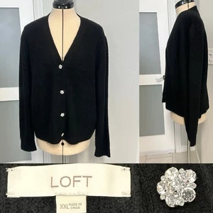 ANN TAYLOR Cardigan Sweater Womens Size XXL Black Blend Jewerly Button Stretch - Picture 1 of 22