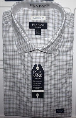 Jos A Bank Traveler Dress Shirt 17.5 - 32/33 Traditional Fit Navy Check NWT (AQ) - Image 1 of 4