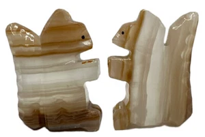 Alabaster Onyx Carved Squirrels - Set of 2 - Beige White Opaque Figurines 2.5 in - Picture 1 of 7