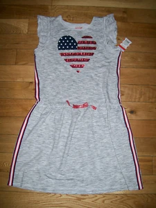 NWT CAT & JACK GIRLS HEATHER GRAY USA FLAG Sequins Heart Ruffle Sleeve XL 14-16 - Picture 1 of 2