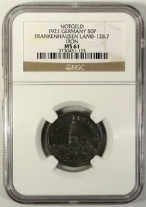 Germany 50 Pfennig 1921 NGC MS 61 UNC Iron Frankenhausen Lamb-128.7 Notgeld - Picture 1 of 4