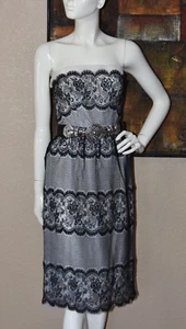 Jill Richards for I.Magnin Designer Chiffon schwarz Spitze trägerloses Kleid Größe 6 - Bild 1 von 8