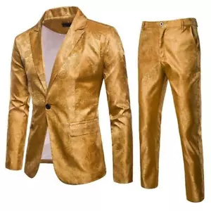 Blazer + Pantalones Brillantes Para Hombres 2 Piezas Trajes Abrigos Solapa Club Nocturno Fiesta Trajes Informales - Imagen 1 de 22