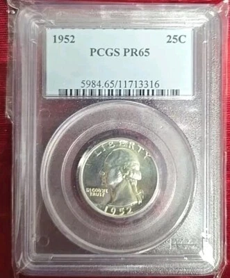 1952 25c. Proof Washington Quarter PCGS Proof 65 - Image 1 of 4