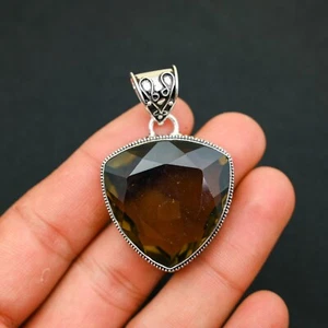 Colgante fino de joyería hecha a mano de plata de ley 925 de diseñador de piedras preciosas de cuarzo ahumado - Imagen 1 de 4