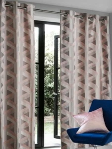 Next Pink Optical Geo Jacquard Eyelet Curtains 228x229cm RRP £130 (NB177) - Picture 1 of 5