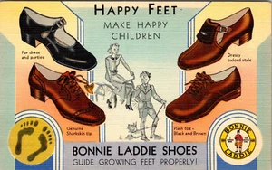 BONNIE LADDIE KINDERSCHUHE VINTAGE LEINEN WERBUNG POSTKARTE - Bild 1 von 2